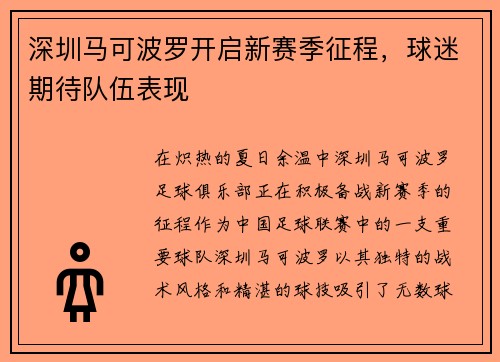 深圳马可波罗开启新赛季征程，球迷期待队伍表现