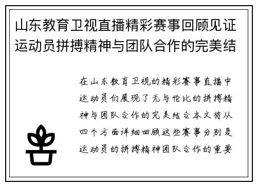 山东教育卫视直播精彩赛事回顾见证运动员拼搏精神与团队合作的完美结合