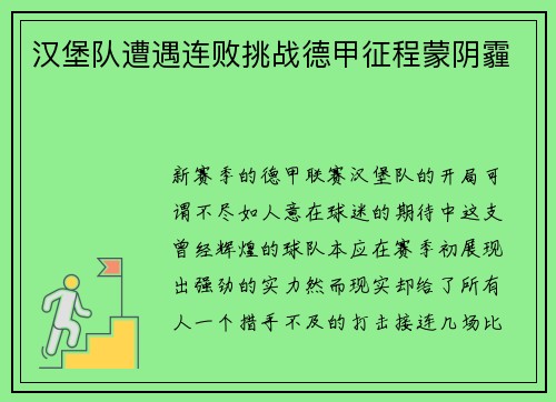 汉堡队遭遇连败挑战德甲征程蒙阴霾