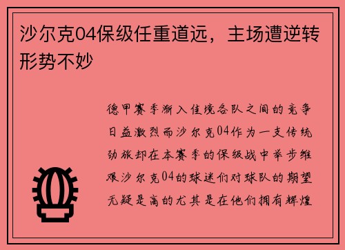 沙尔克04保级任重道远，主场遭逆转形势不妙